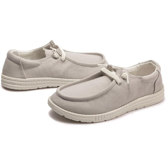 Women's V-Gray Fashion Casual Walking Canvas Low Top Flats  Sneakers Shoes - Picture 5 of 5